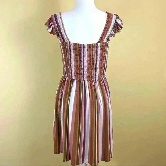 Nordstrom Striped Peasant Boho Ruffle SleeveFit Flare Mini Sun Dress Size M - Picture 7 of 15